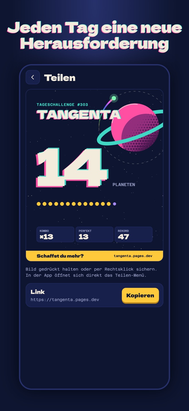 Teilen-Bild der Tageschallenge mit Punktzahl und Flugmuster