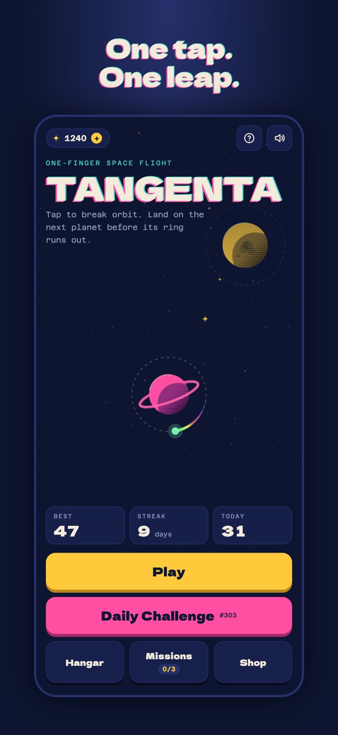 Main menu with best score, streak and Daily Challenge