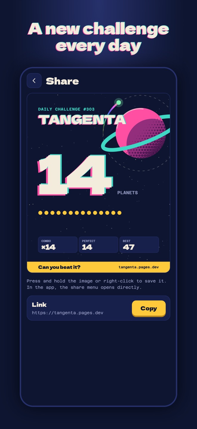 Share image of the Daily Challenge with score and flight pattern