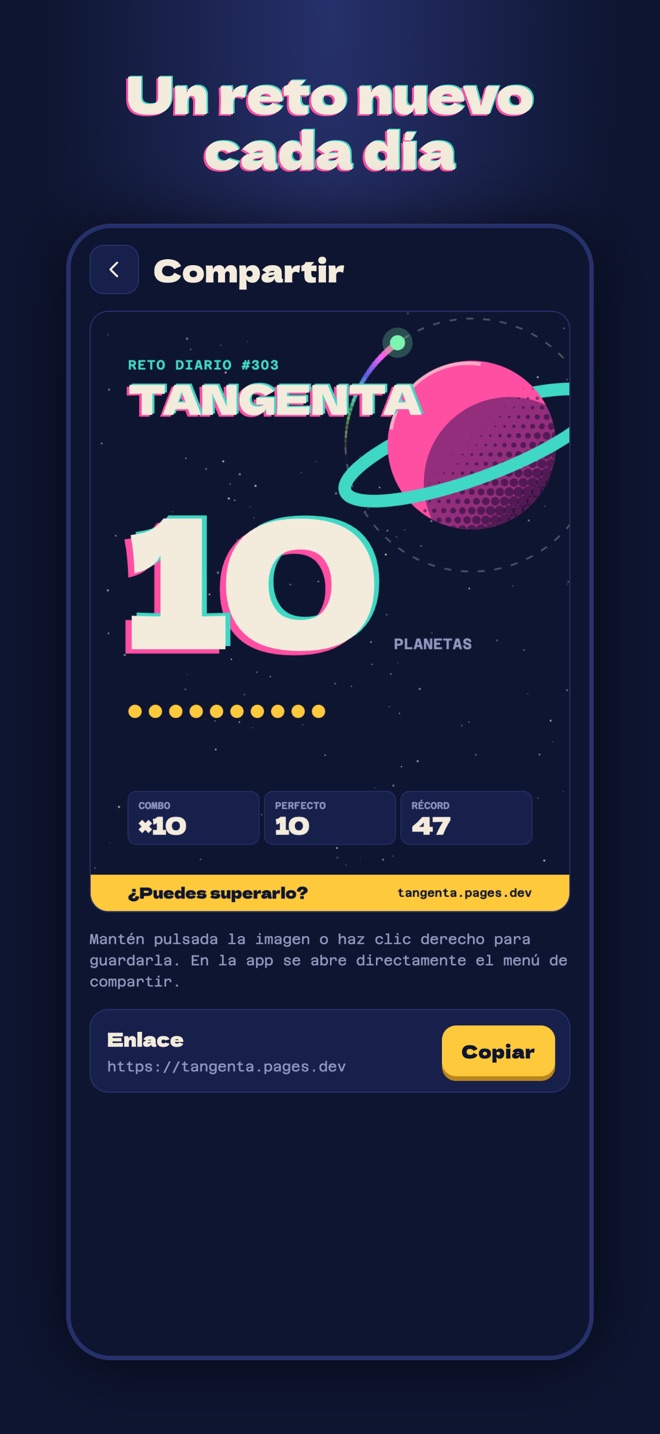 Imagen para compartir del Reto diario con puntuación y patrón de vuelo